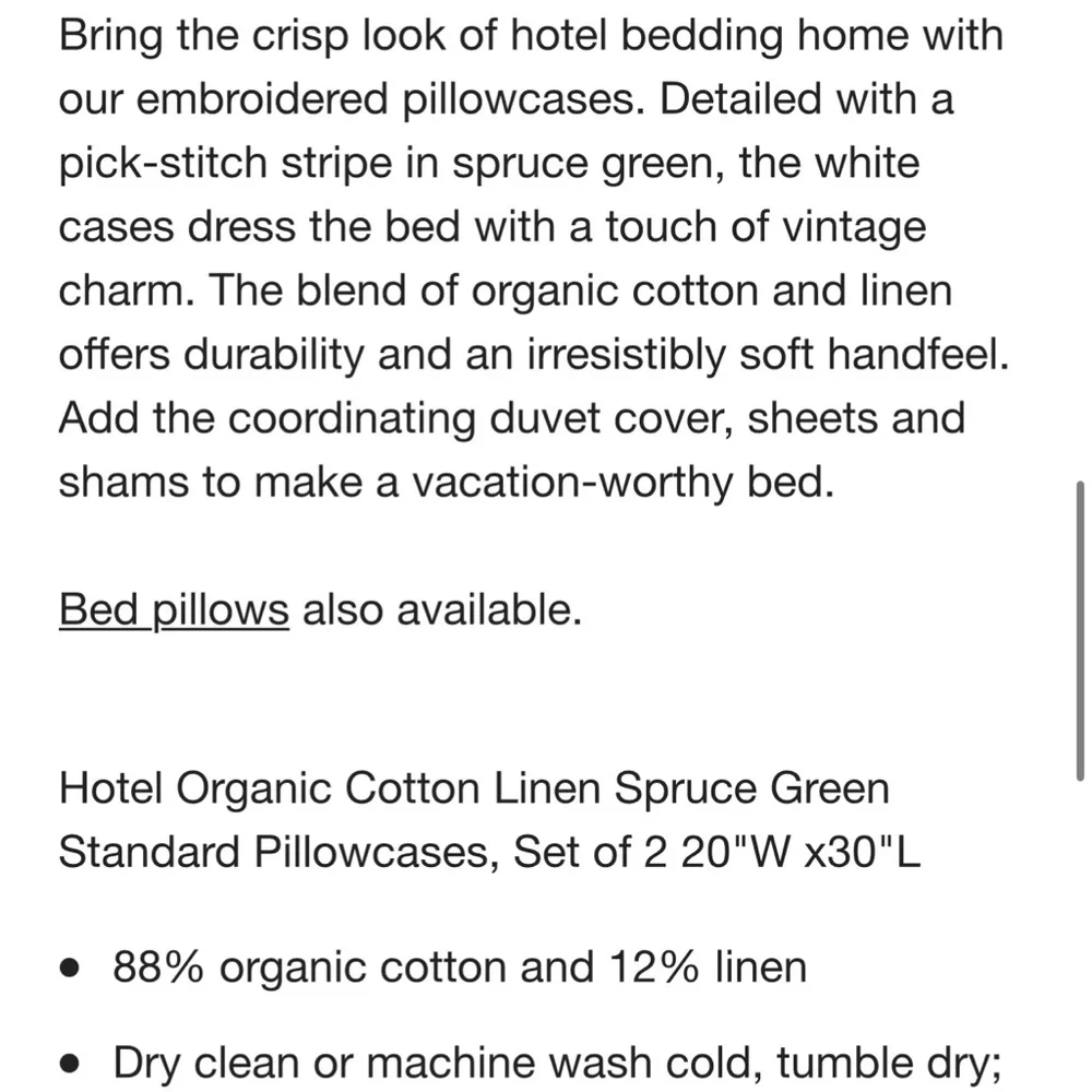 Crate&Barrel King Spruce Green Organic Cotton/Linen PILLOWCASE Set